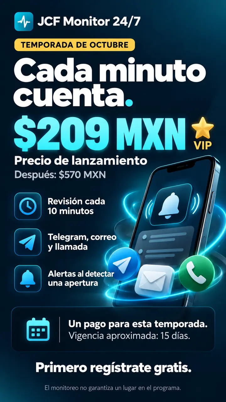 Temporada de octubre: VIP a precio de lanzamiento, revisión cada 10 minutos, Telegram, correo y llamada.